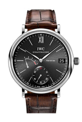 Iwc Portofino Manual Wind Eight Days Black Dial Brown Leather Mens Watch 5101-02